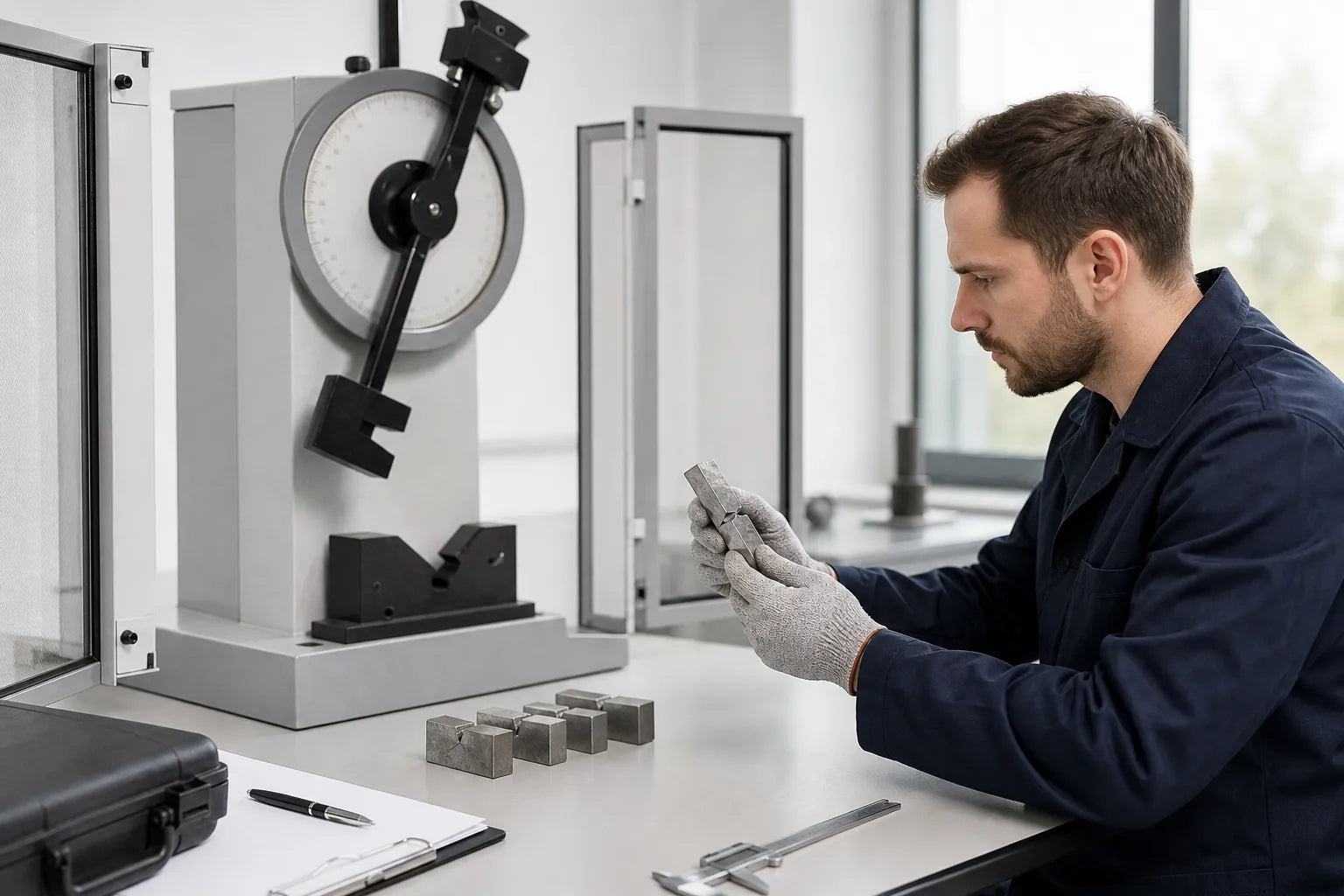Impact testing machine compliance checks before final approval